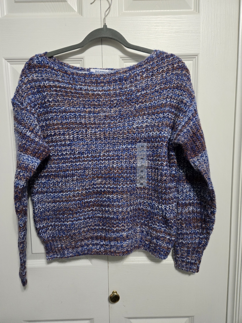 Old Navy Women's Blue and Brown Marled Crewneck Sweater